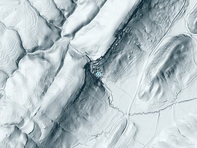 LiDAR terrain view around Swindell Falls in Alabama, about 180 feet of drop