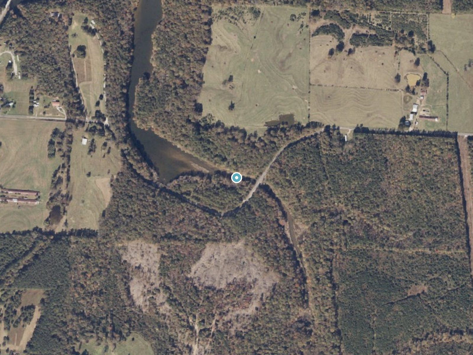 Aerial photo of the same ground around Quarter Creek Falls near Haleyville, Alabama, for comparison with the lidar view