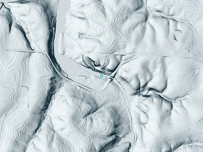 LiDAR terrain view around Quarter Creek Falls in Alabama, about 60 feet of drop