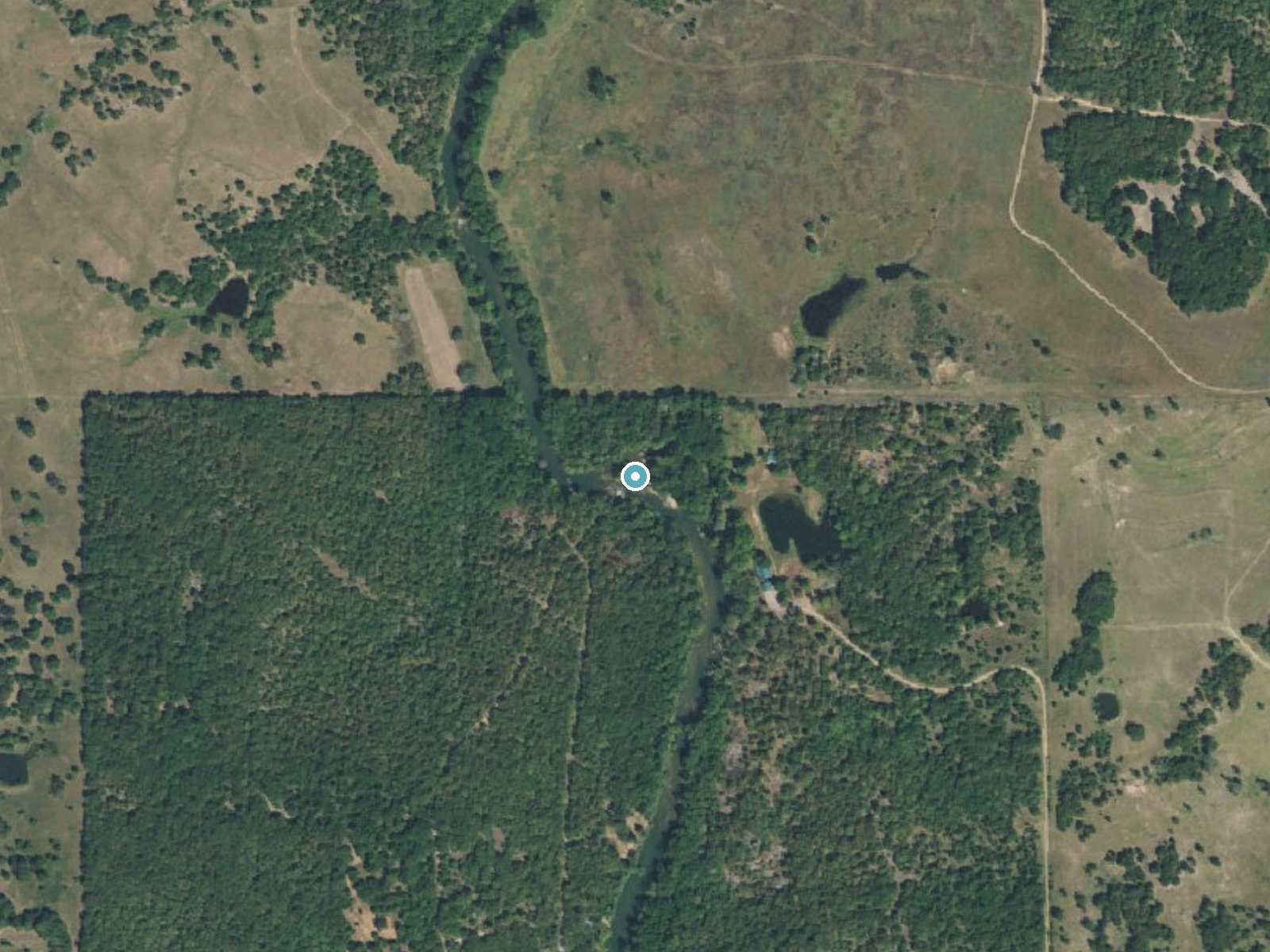 Aerial photo of the same ground around Big Falls near Milburn, Oklahoma, for comparison with the lidar view