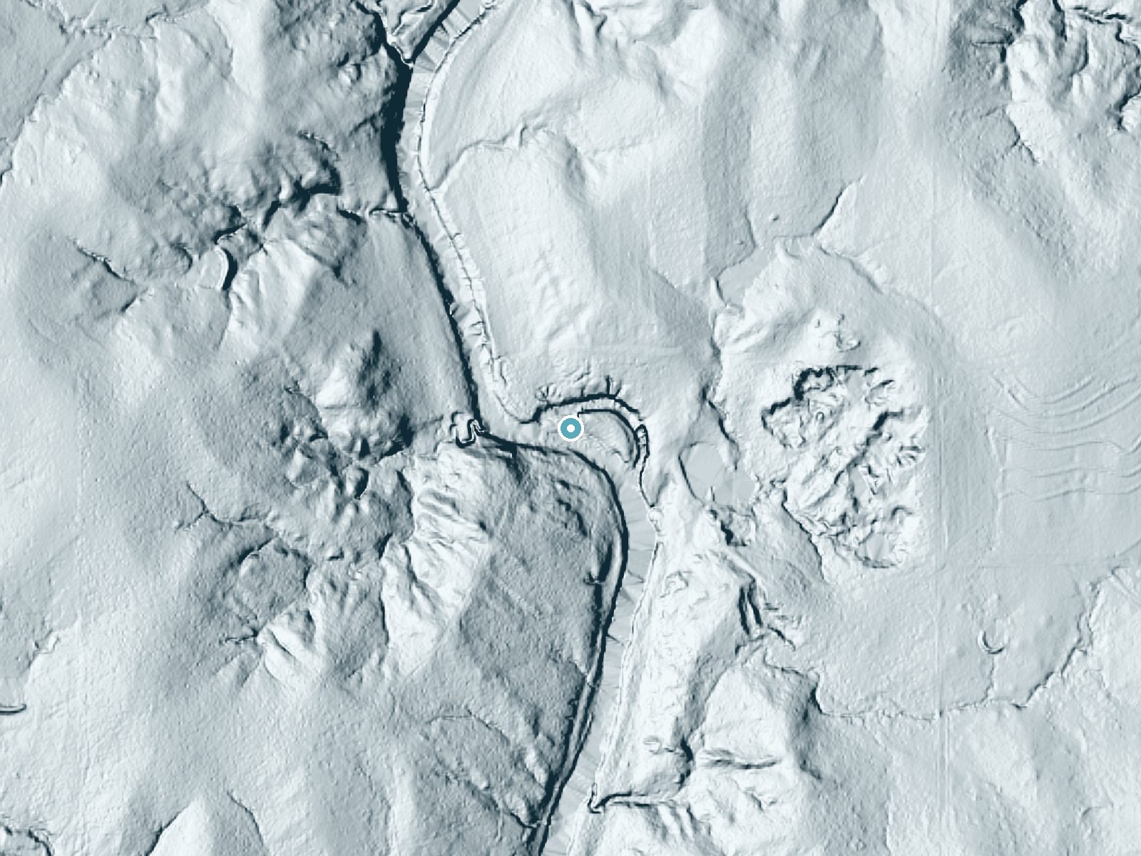LiDAR bare-earth terrain around Big Falls near Milburn, Oklahoma, showing about 27 feet of drop