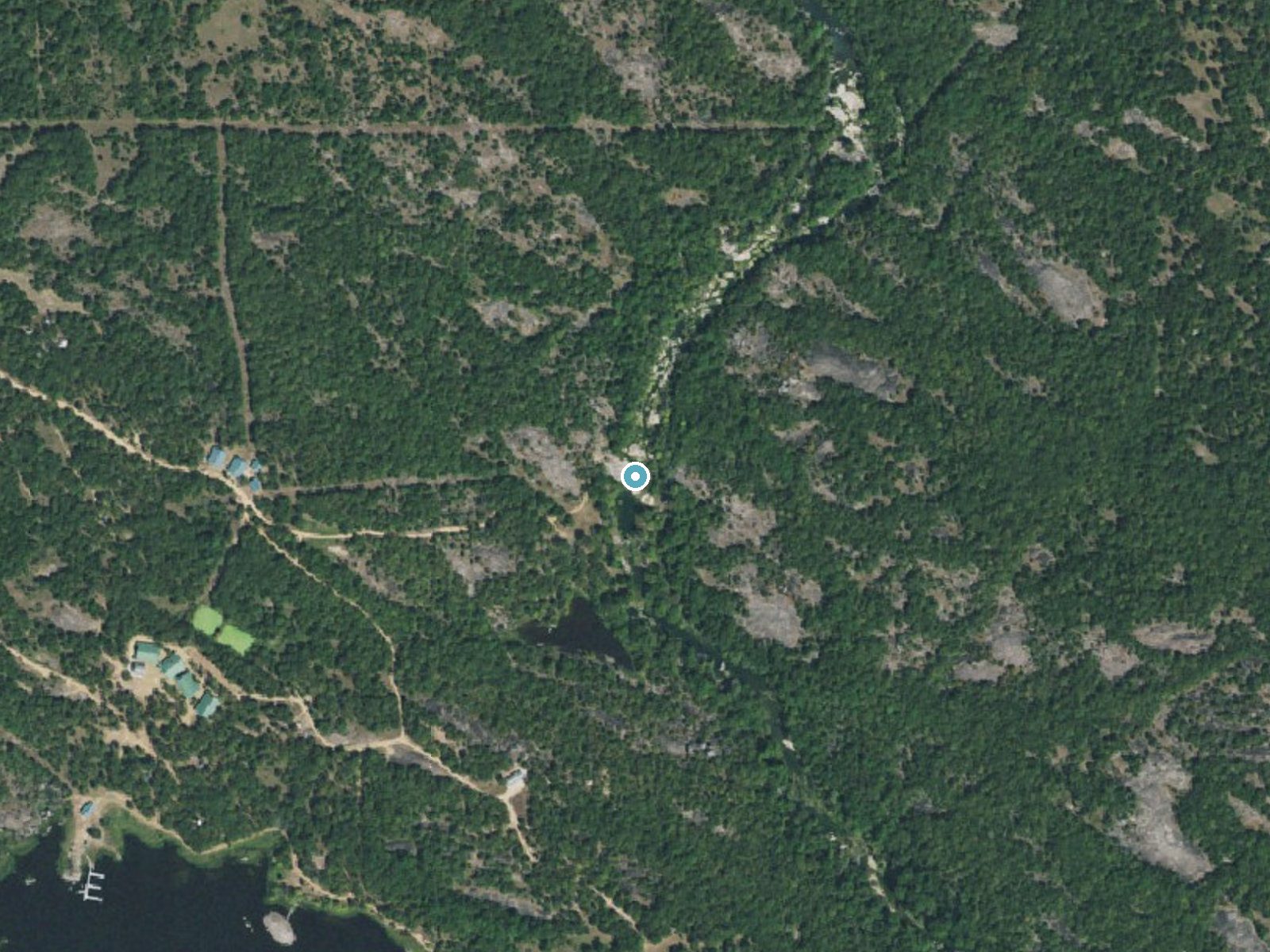 Aerial photo of the same ground around Slippery Falls near Reagan, Oklahoma, for comparison with the lidar view