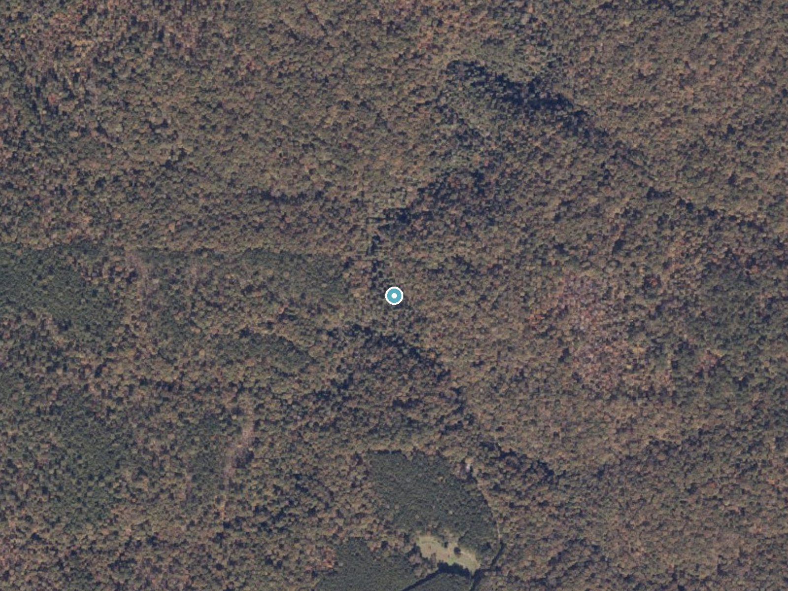 Aerial photo of the same ground around Parker Falls near Haleyville, Alabama, for comparison with the lidar view