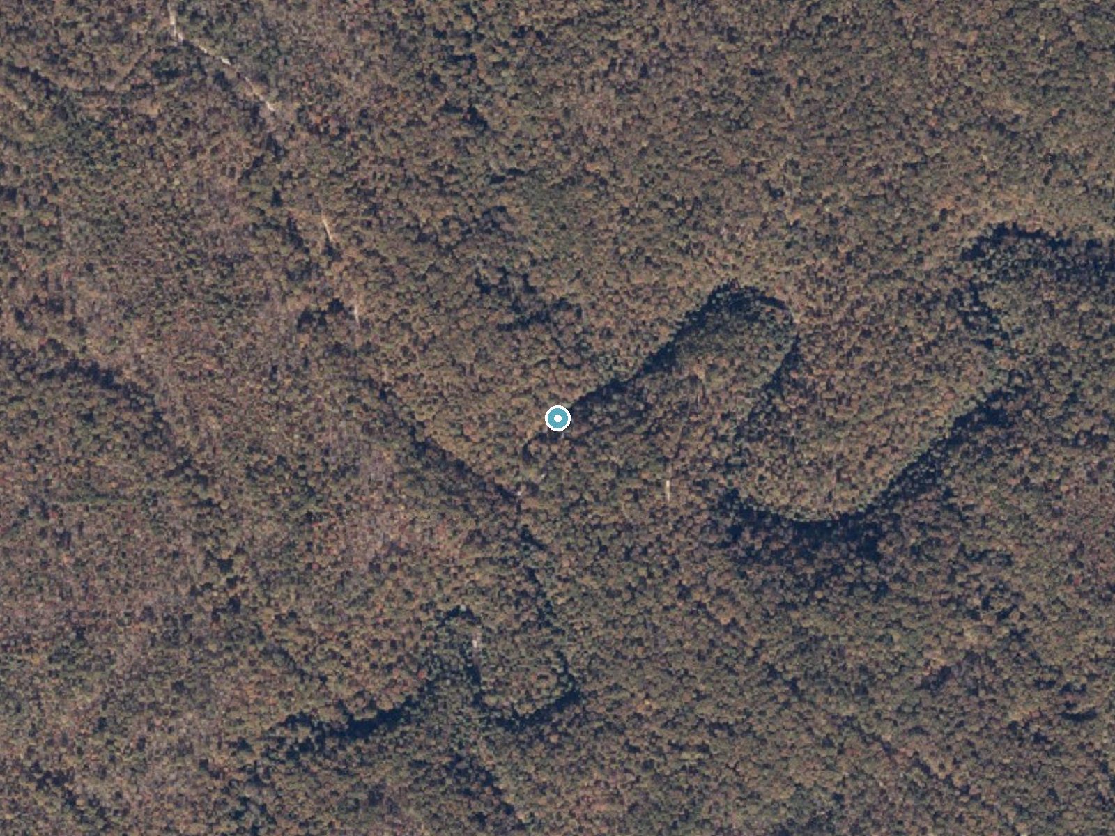 Aerial photo of the same ground around Kinlock Falls near Haleyville, Alabama, for comparison with the lidar view