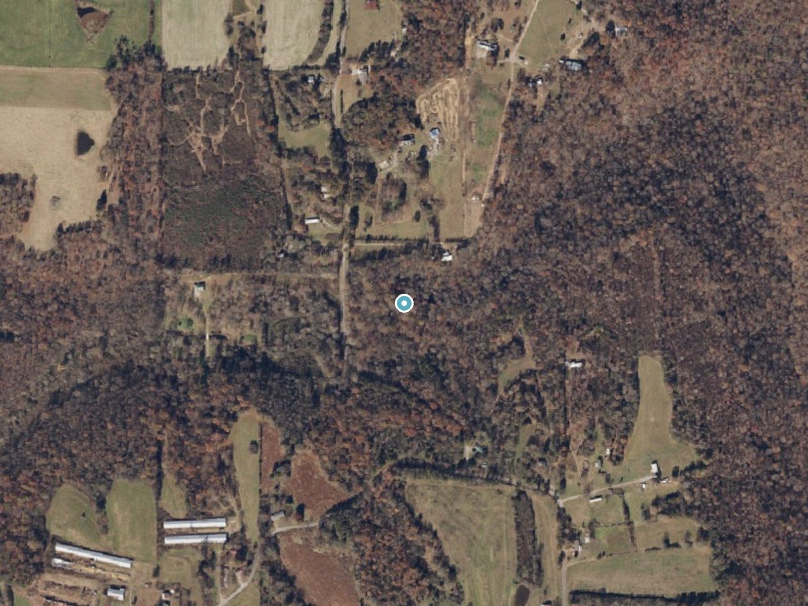 Aerial photo of the same ground around Welcome Falls near Fairview, Alabama, for comparison with the lidar view