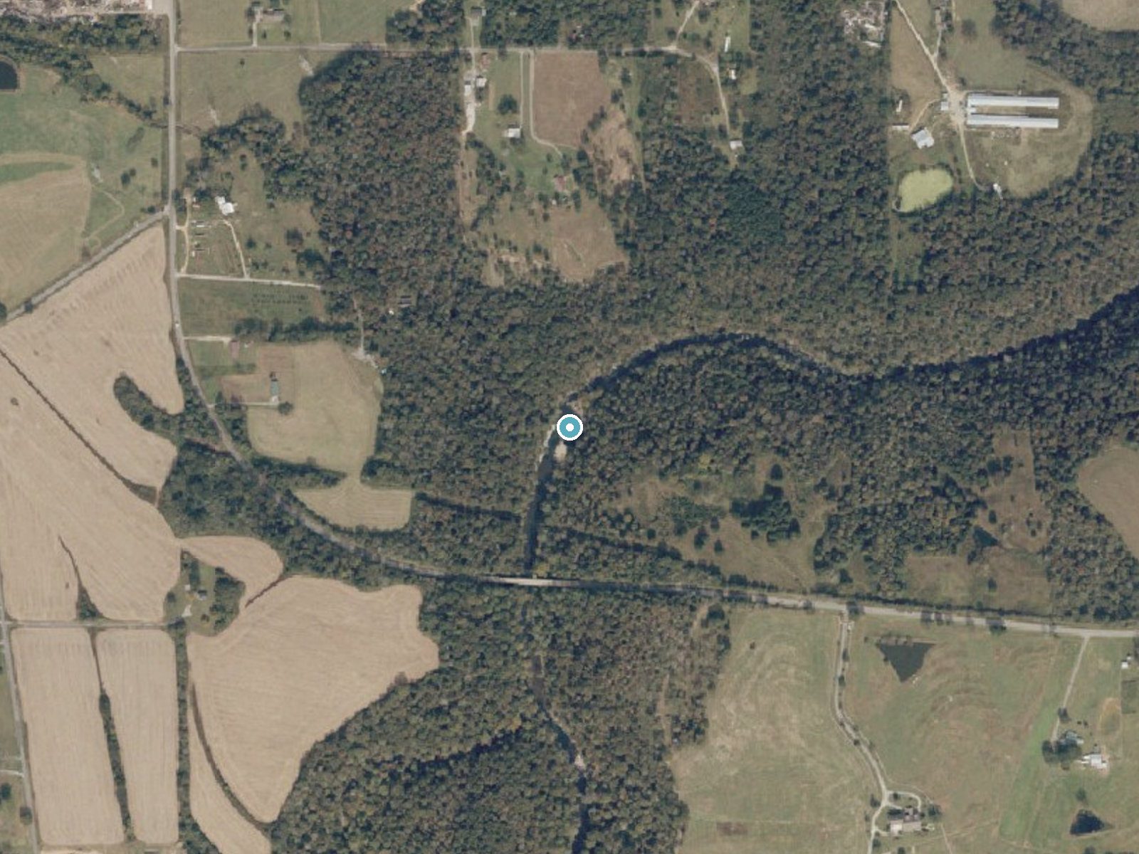 Aerial photo of the same ground around Short Creek Falls near Albertville, Alabama, for comparison with the lidar view