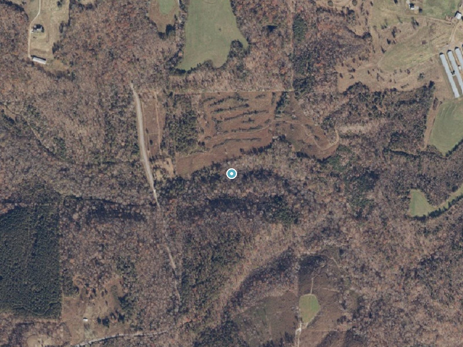 Aerial photo of the same ground around Seven Falls near West Point, Alabama, for comparison with the lidar view
