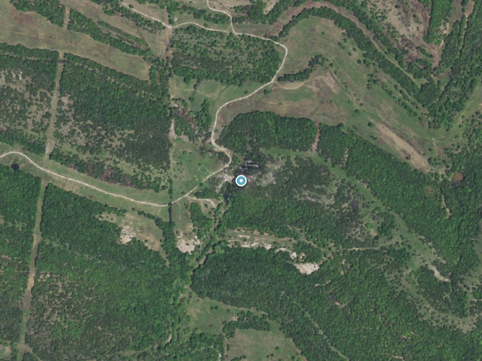 Aerial photo of the same ground around Cedar Falls near Gene Autry, Oklahoma, for comparison with the lidar view