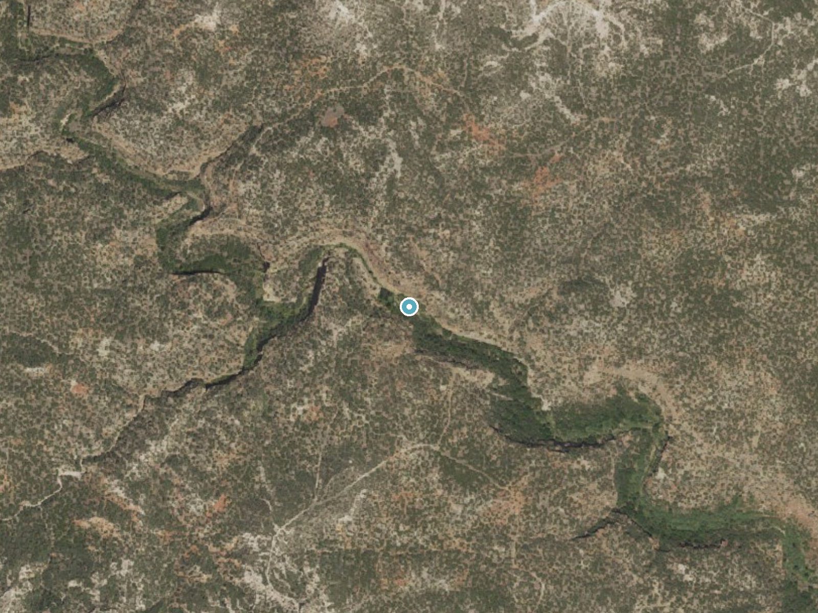 Aerial photo of the same ground around Lingos Falls near Quitaque, Texas, for comparison with the lidar view