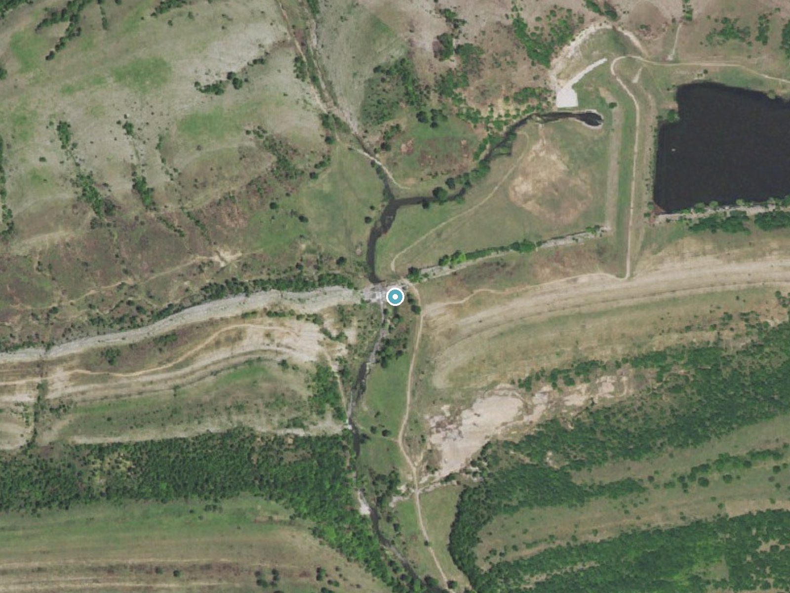Aerial photo of the same ground around Henry House Falls near Springer, Oklahoma, for comparison with the lidar view