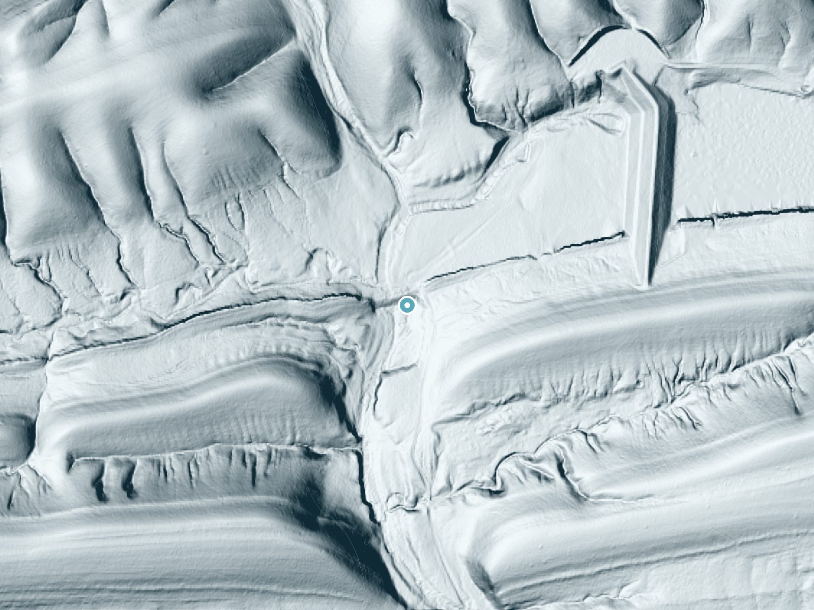 LiDAR bare-earth terrain around Henry House Falls near Springer, Oklahoma, showing about 39 feet of drop, a long cascade, facing southwest