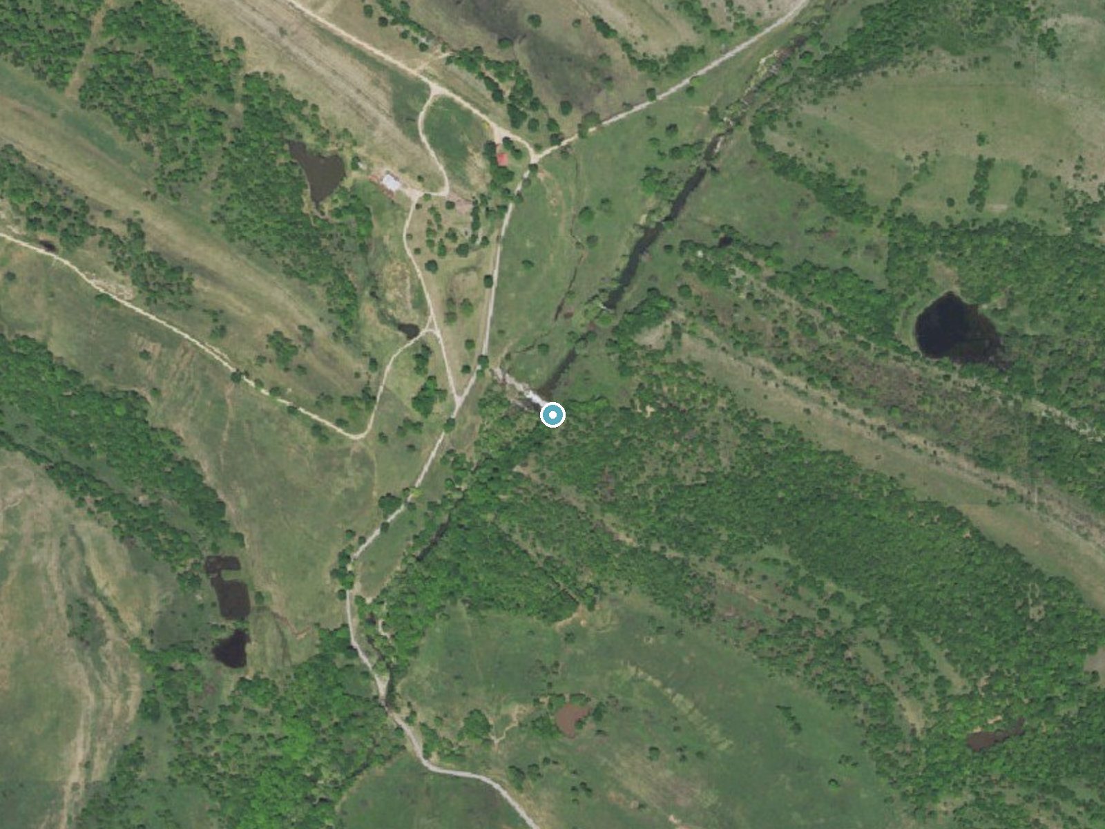 Aerial photo of the same ground around Hickory Falls near Fox, Oklahoma, for comparison with the lidar view