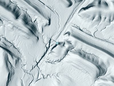 LiDAR terrain view around Hickory Falls in Oklahoma, about 96 feet of drop