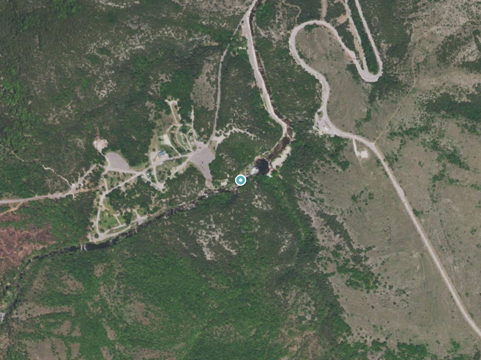 Aerial photo of the same ground around Turner Falls near Davis, Oklahoma, for comparison with the lidar view