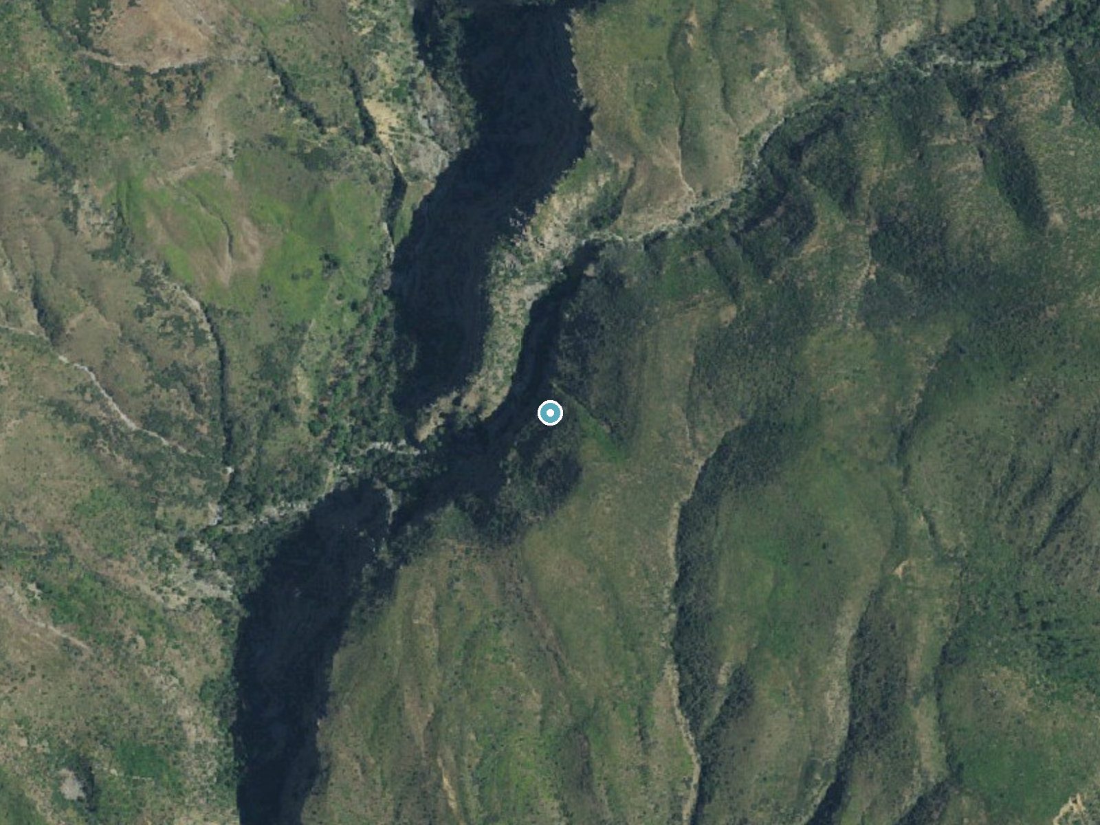 Aerial photo of the same ground around The Punch Bowl near Santa Paula, California, for comparison with the lidar view