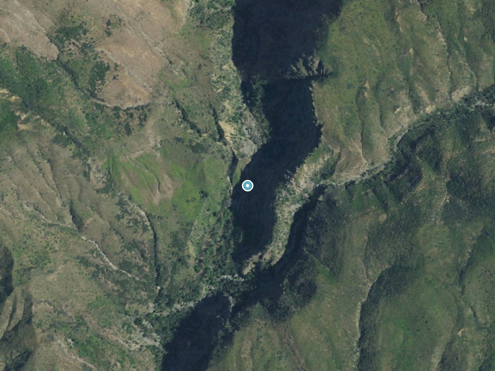 Aerial photo of the same ground around Jackson Falls near Santa Paula, California, for comparison with the lidar view