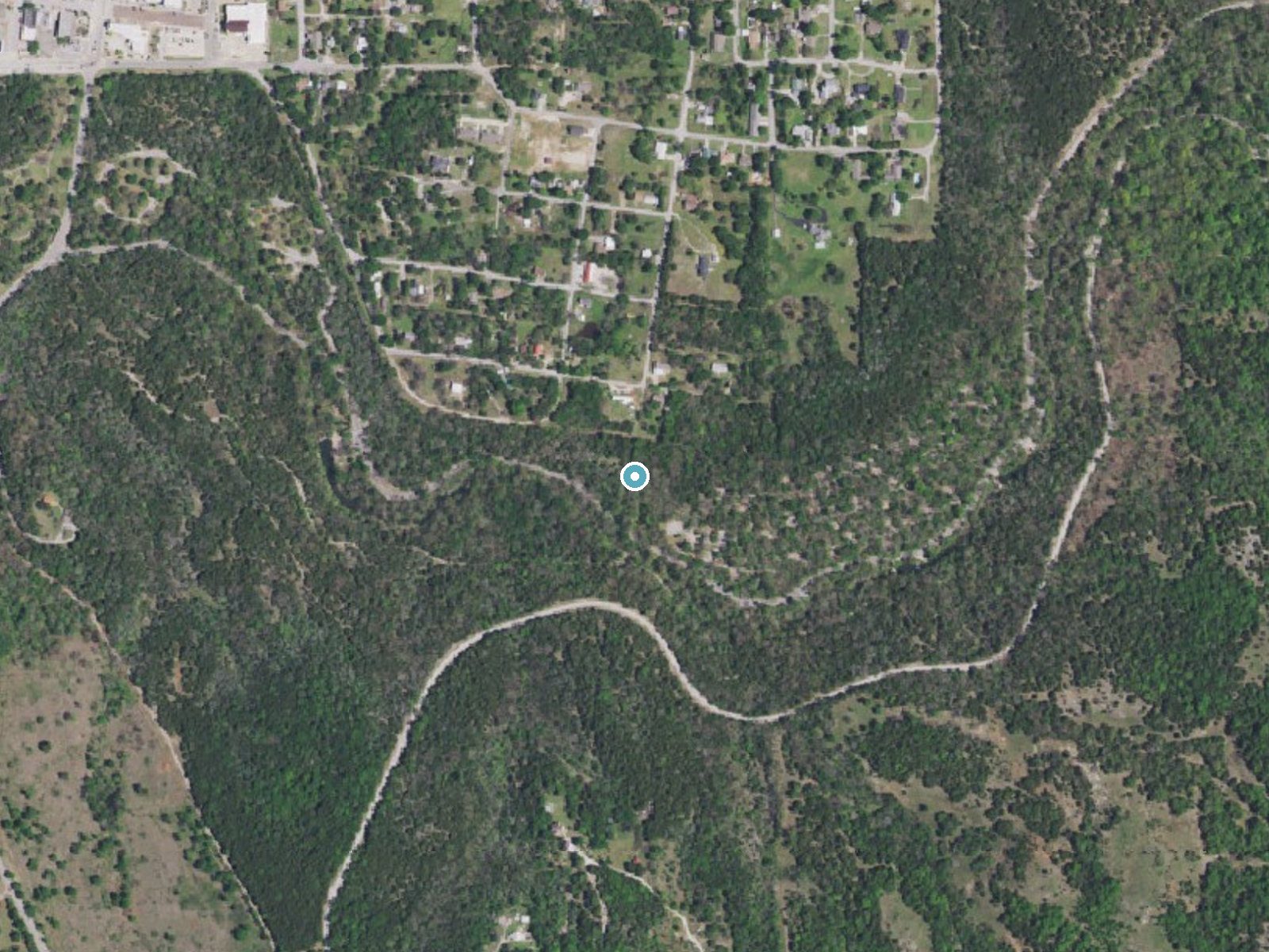 Aerial photo of the same ground around Pebble Falls near Sulphur, Oklahoma, for comparison with the lidar view