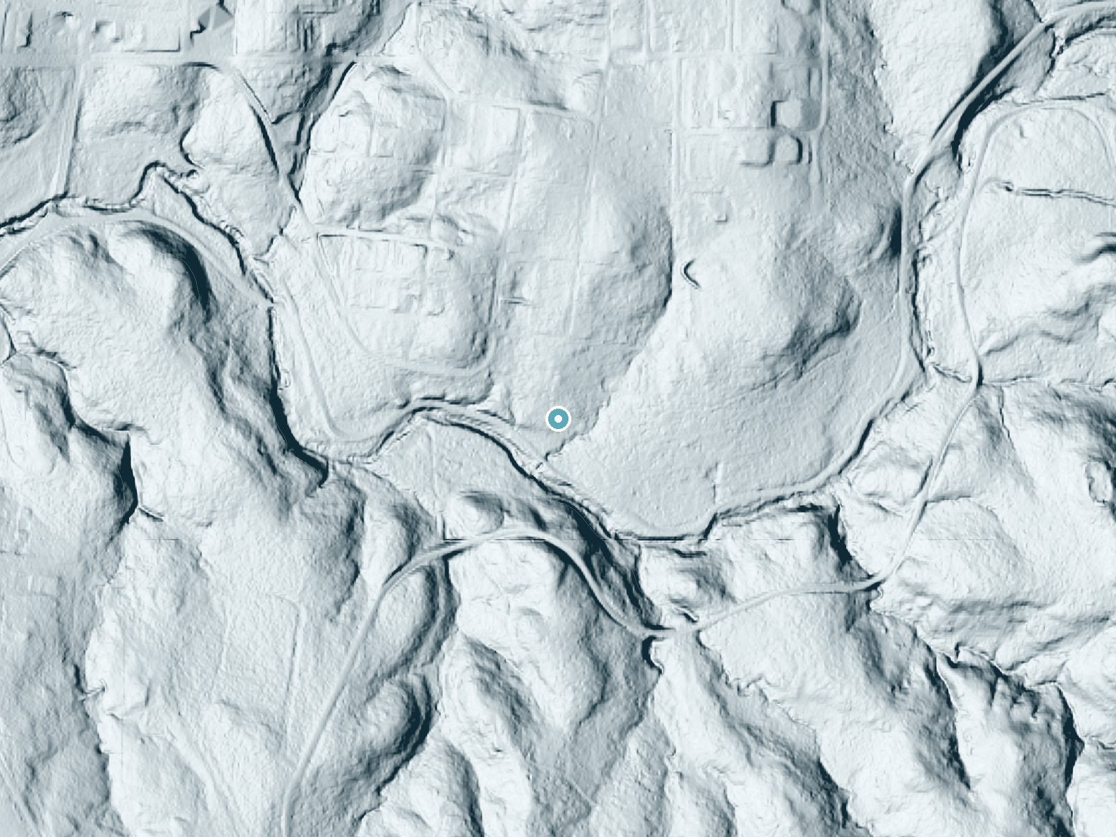 LiDAR bare-earth terrain around Pebble Falls near Sulphur, Oklahoma, showing about 37 feet of drop, a long cascade, facing south