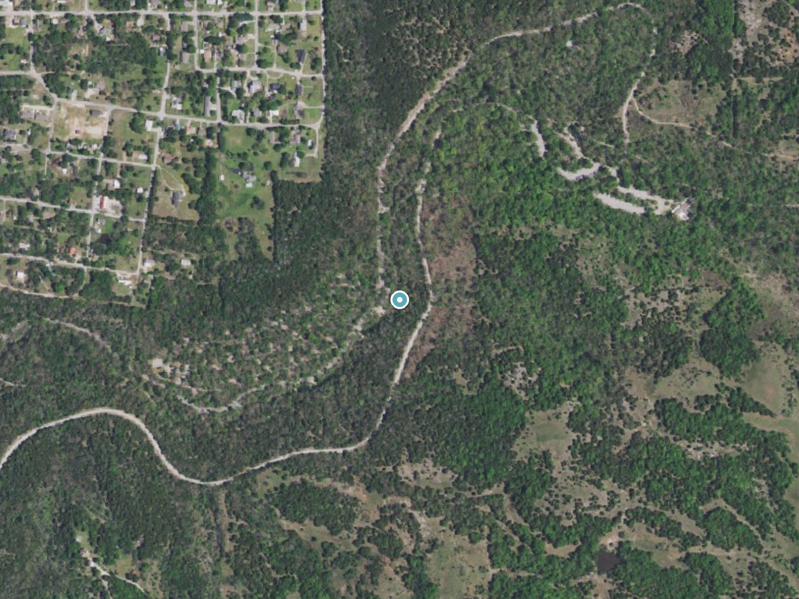 Aerial photo of the same ground around Garfield Falls near Sulphur, Oklahoma, for comparison with the lidar view