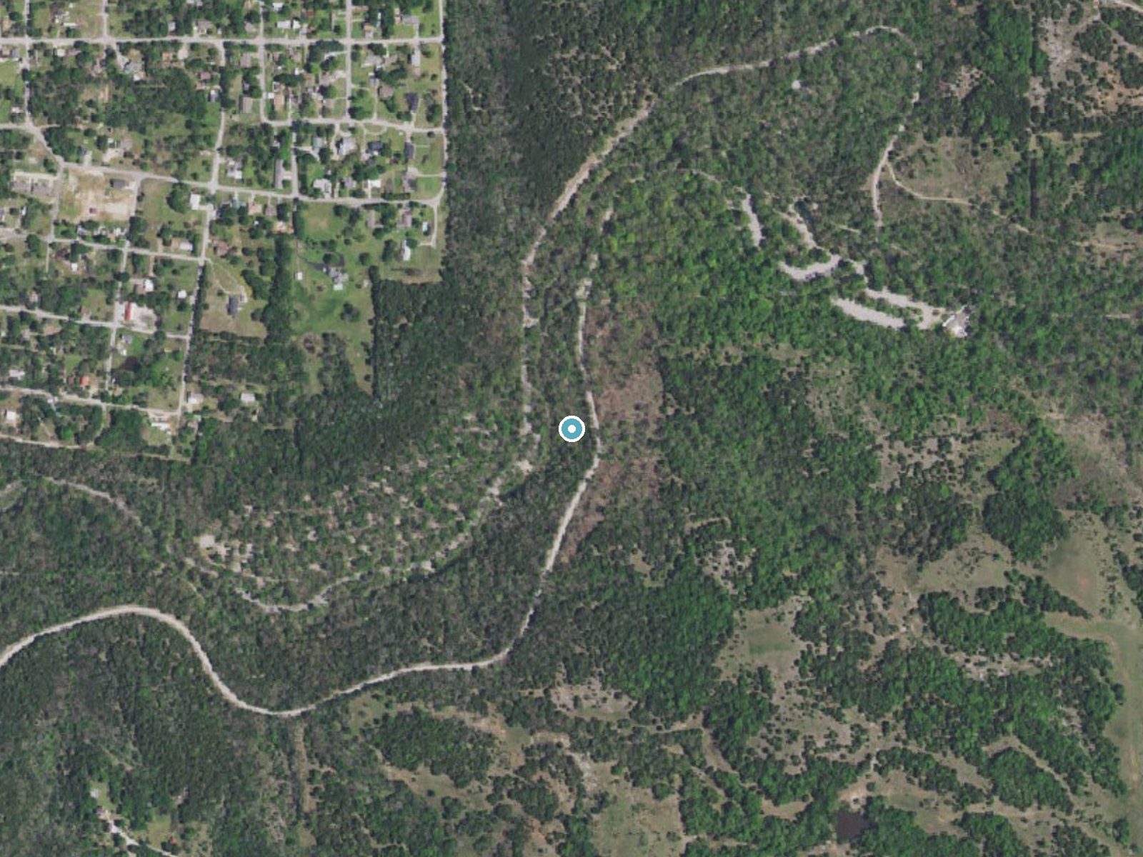 Aerial photo of the same ground around Lost Falls near Sulphur, Oklahoma, for comparison with the lidar view