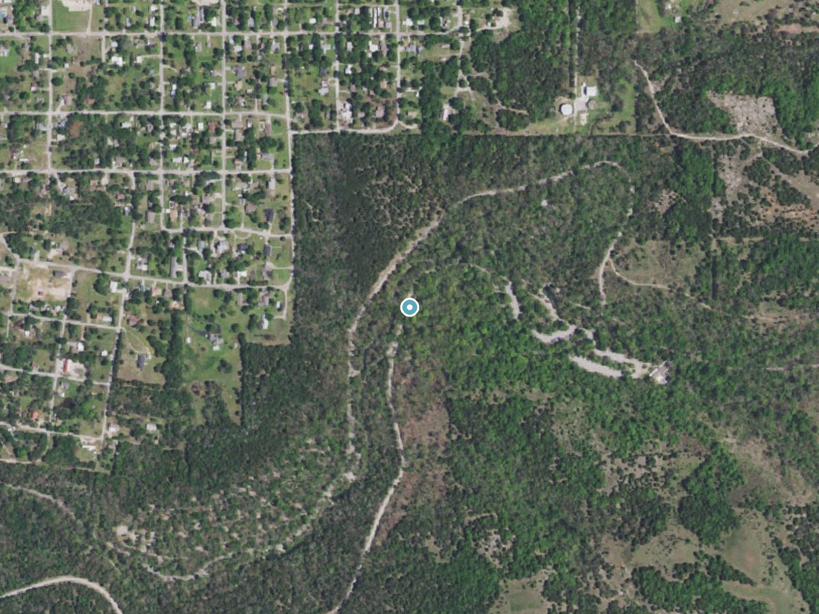 Aerial photo of the same ground around Sycamore Falls near Sulphur, Oklahoma, for comparison with the lidar view