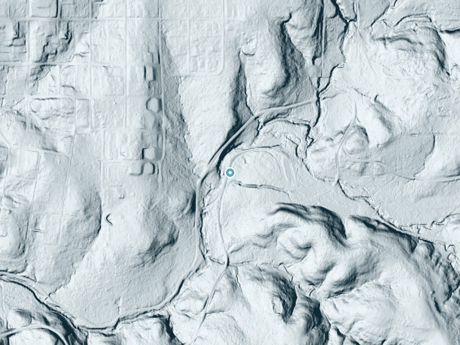 LiDAR bare-earth terrain around Sycamore Falls near Sulphur, Oklahoma, showing about 27 feet of drop