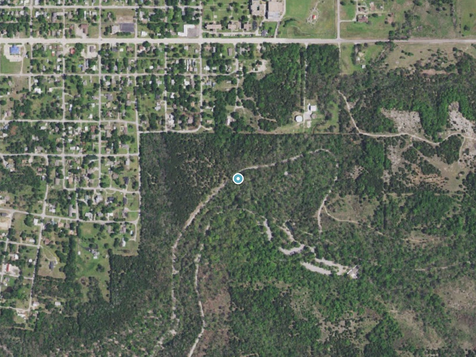 Aerial photo of the same ground around Cave Island Falls near Sulphur, Oklahoma, for comparison with the lidar view