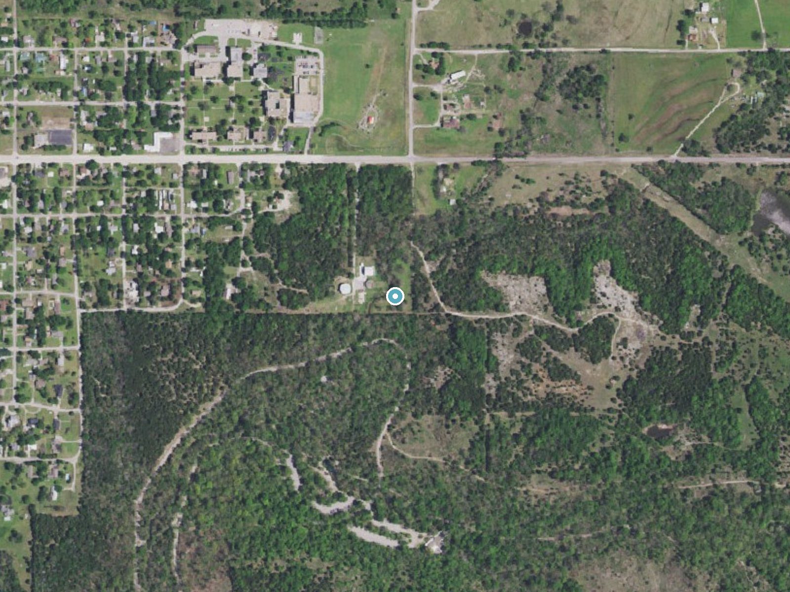 Aerial photo of the same ground around Little Niagara Falls near Sulphur, Oklahoma, for comparison with the lidar view