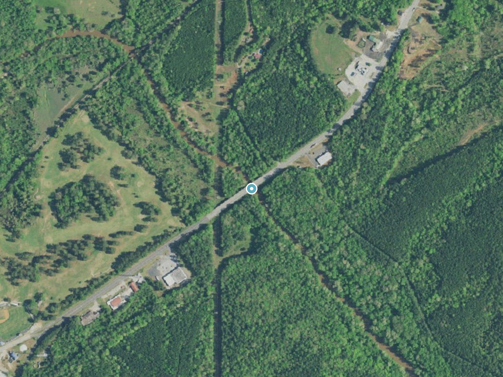 Aerial photo of the same ground around Hendricks Falls near Whitmire, South Carolina, for comparison with the lidar view