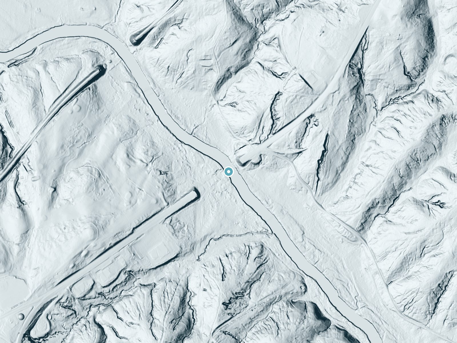 LiDAR bare-earth terrain around Hendricks Falls near Whitmire, South Carolina, showing about 37 feet of drop, a steep tiered drop, facing southwest