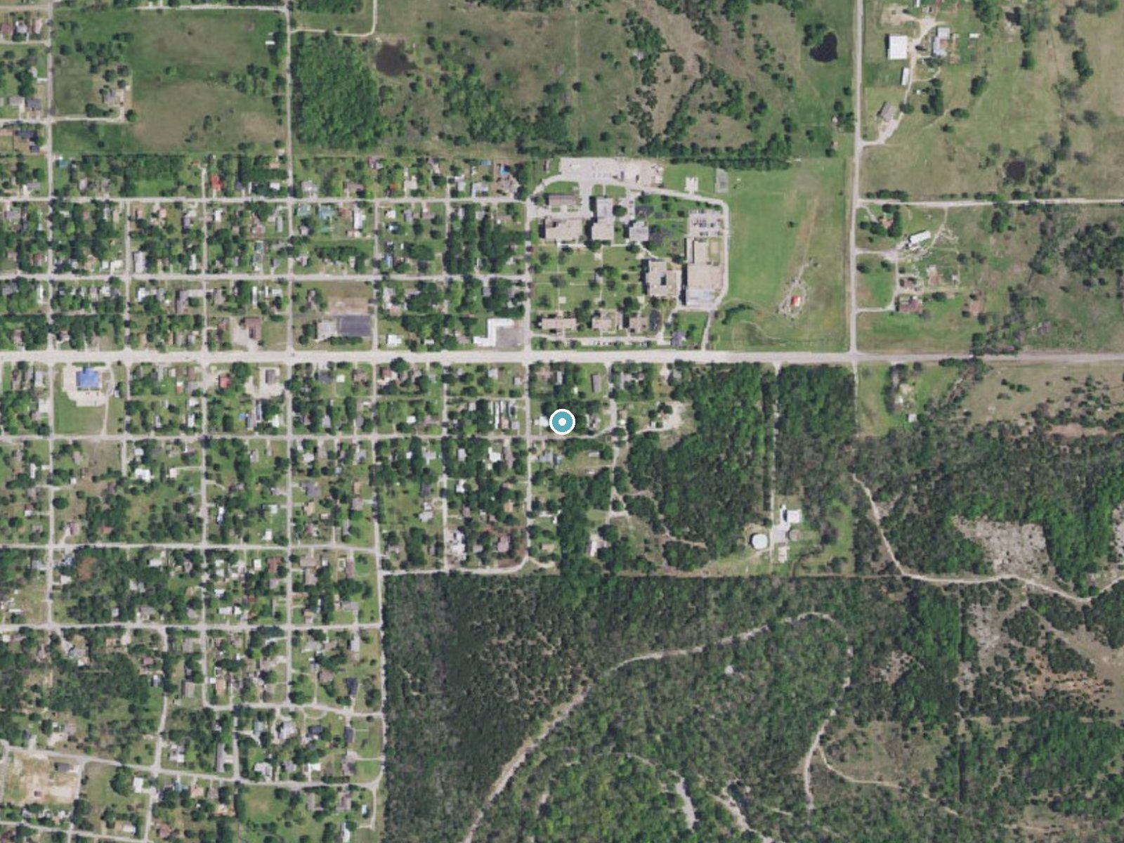 Aerial photo of the same ground around Bear Falls near Sulphur, Oklahoma, for comparison with the lidar view