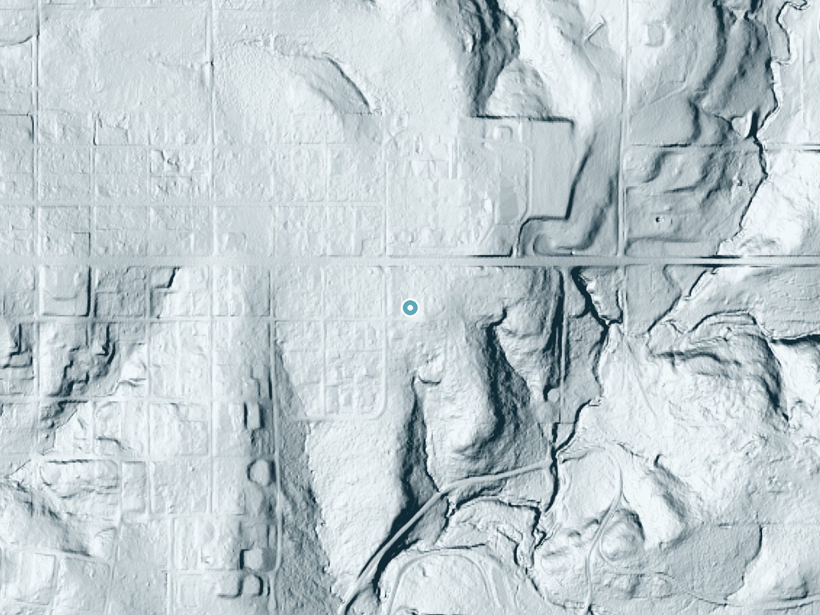LiDAR bare-earth terrain around Bear Falls near Sulphur, Oklahoma, showing about 22 feet of drop, a long cascade, facing west