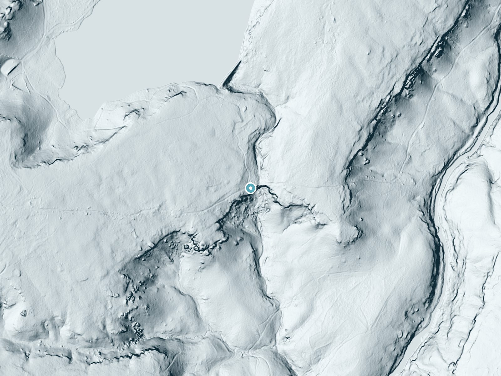 LiDAR bare-earth terrain around Little Falls near Valley Head, Alabama, showing about 95 feet of drop, a steep tiered drop, facing southeast