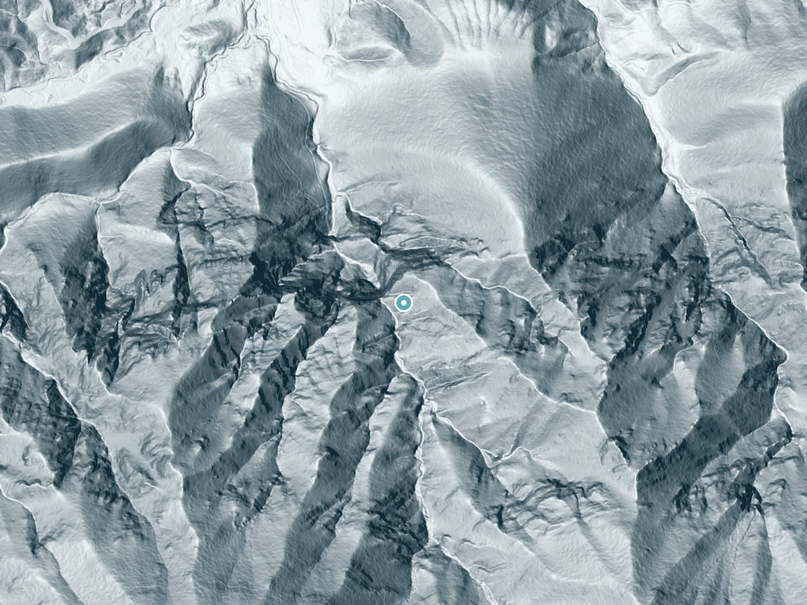 LiDAR bare-earth terrain around Rose Valley Falls near Ojai, California, showing about 508 feet of drop, a single sheer drop, facing west