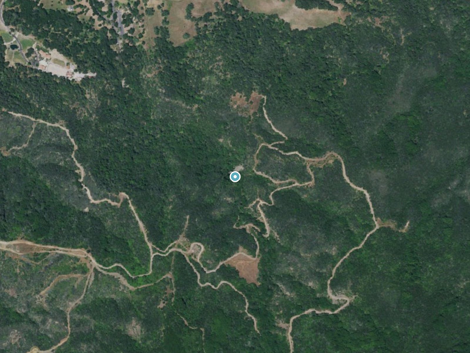 Aerial photo of the same ground around Nojoqui Falls near Solvang, California, for comparison with the lidar view