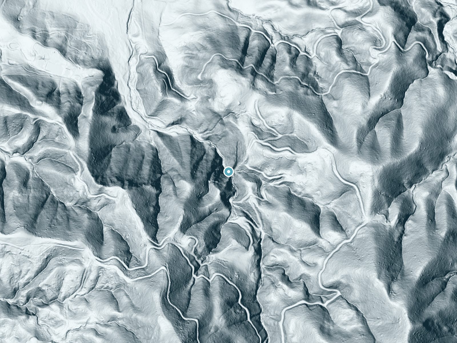 LiDAR bare-earth terrain around Nojoqui Falls near Solvang, California, showing about 313 feet of drop, a single sheer drop, facing northwest