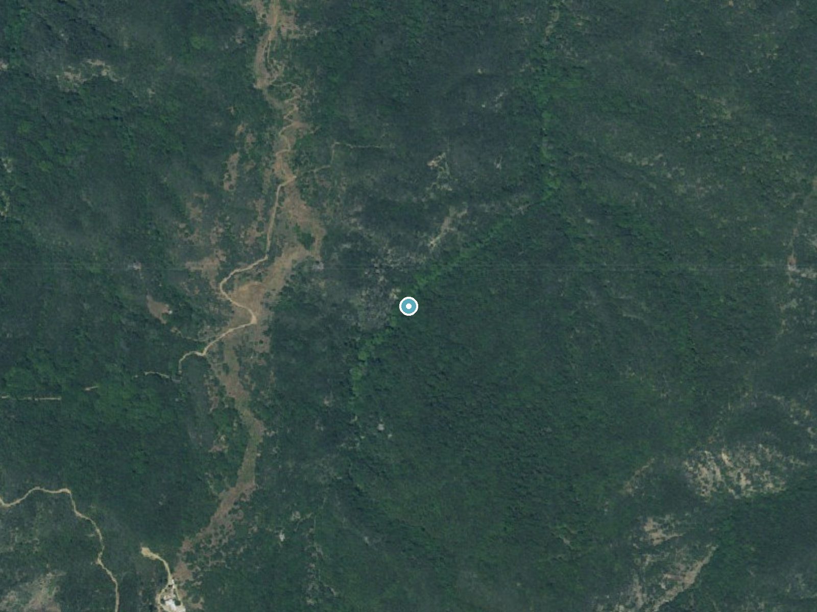 Aerial photo of the same ground around Wellhouse Falls near Eastern Goleta Valley, California, for comparison with the lidar view
