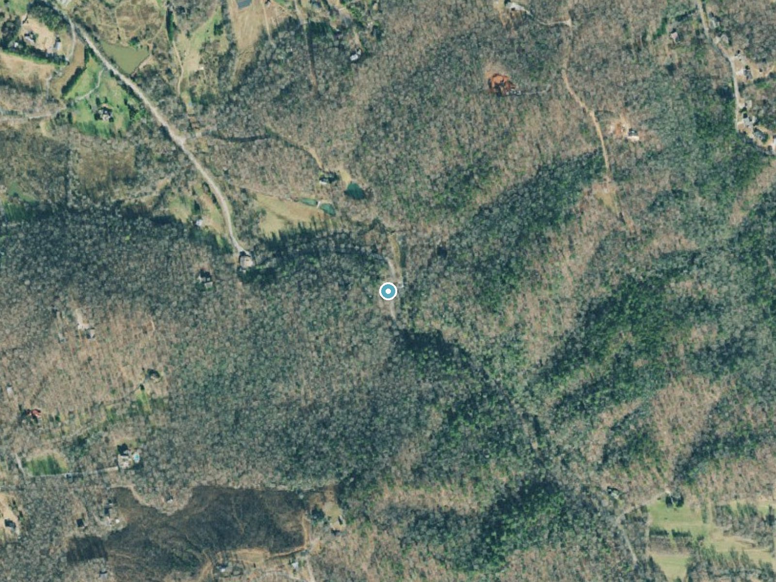 Aerial photo of the same ground around Clay Creek Falls near Dahlonega, Georgia, for comparison with the lidar view