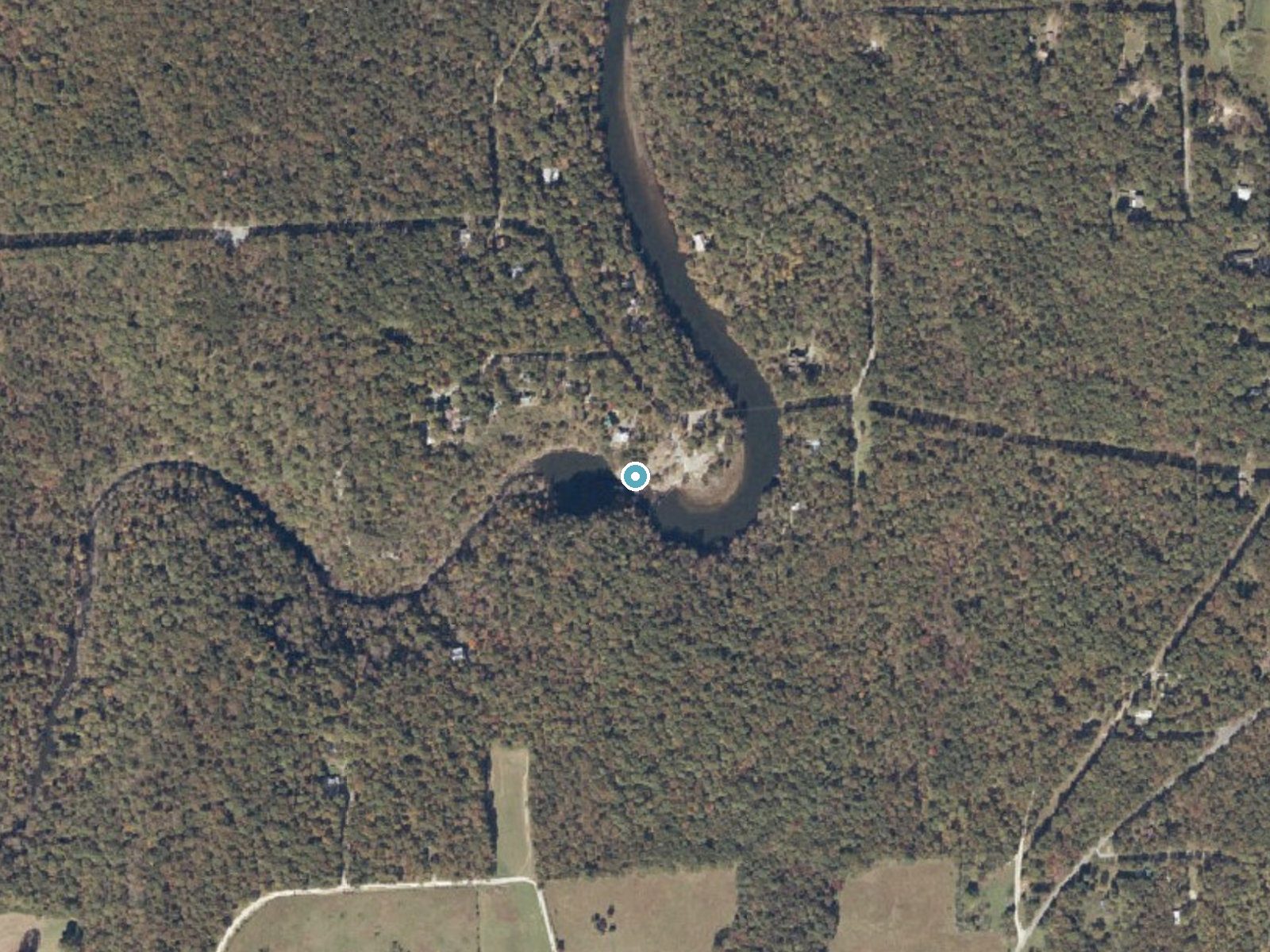 Aerial photo of the same ground around De Soto Falls near Mentone, Alabama, for comparison with the lidar view