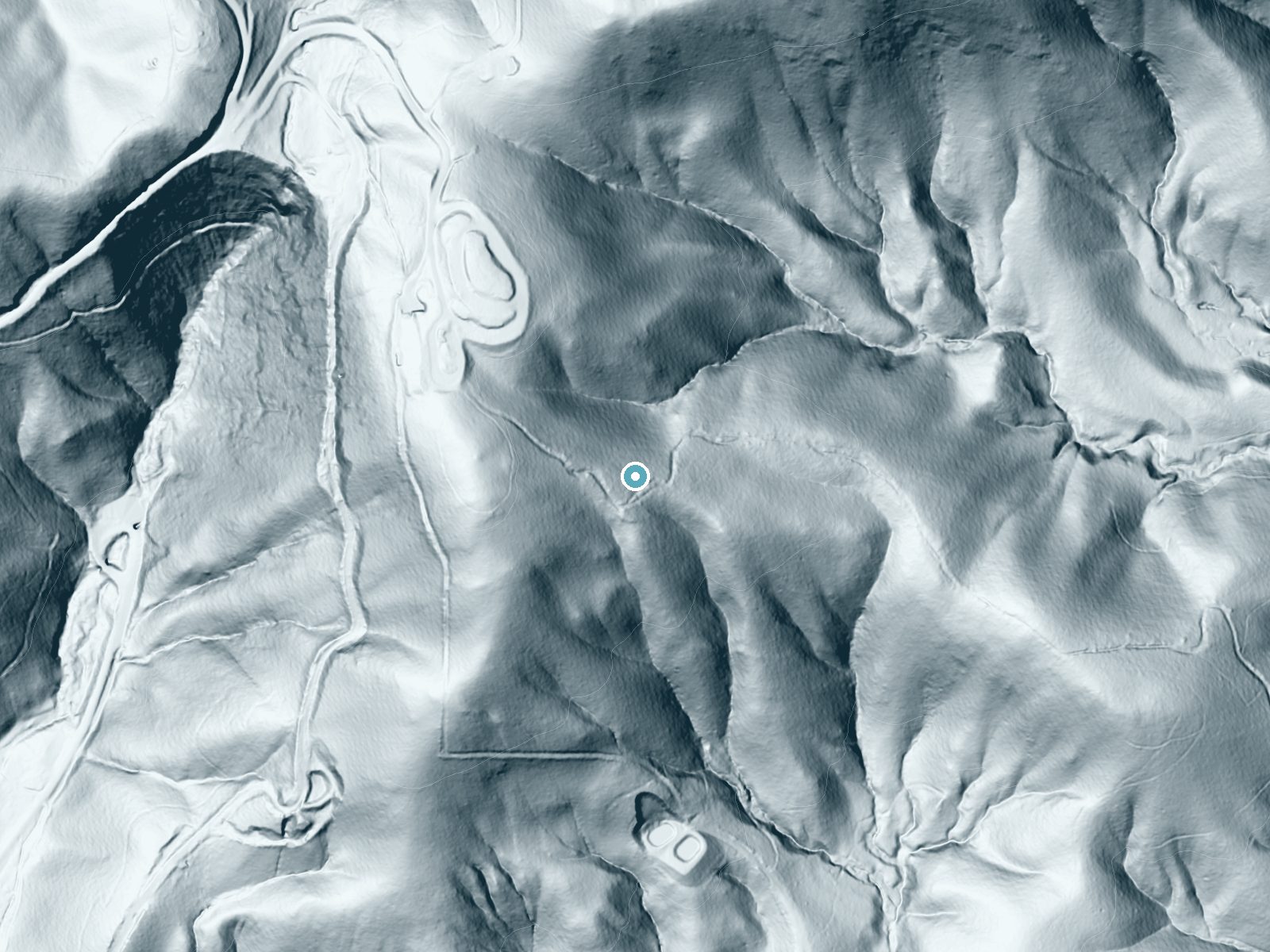 LiDAR bare-earth terrain around Amicalola Falls near Dawsonville, Georgia, showing about 149 feet of drop, a long cascade, facing east