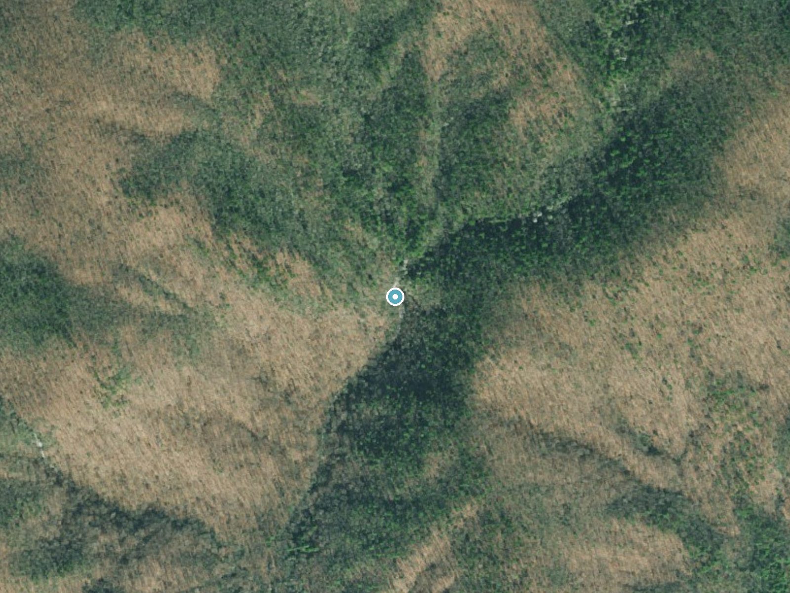 Aerial photo of the same ground around Cochrans Falls near Dawsonville, Georgia, for comparison with the lidar view