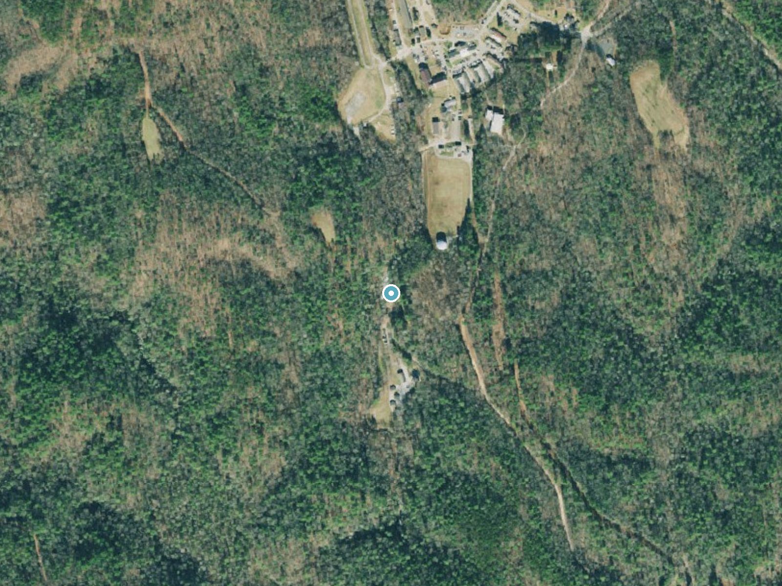 Aerial photo of the same ground around Black Falls near Dahlonega, Georgia, for comparison with the lidar view