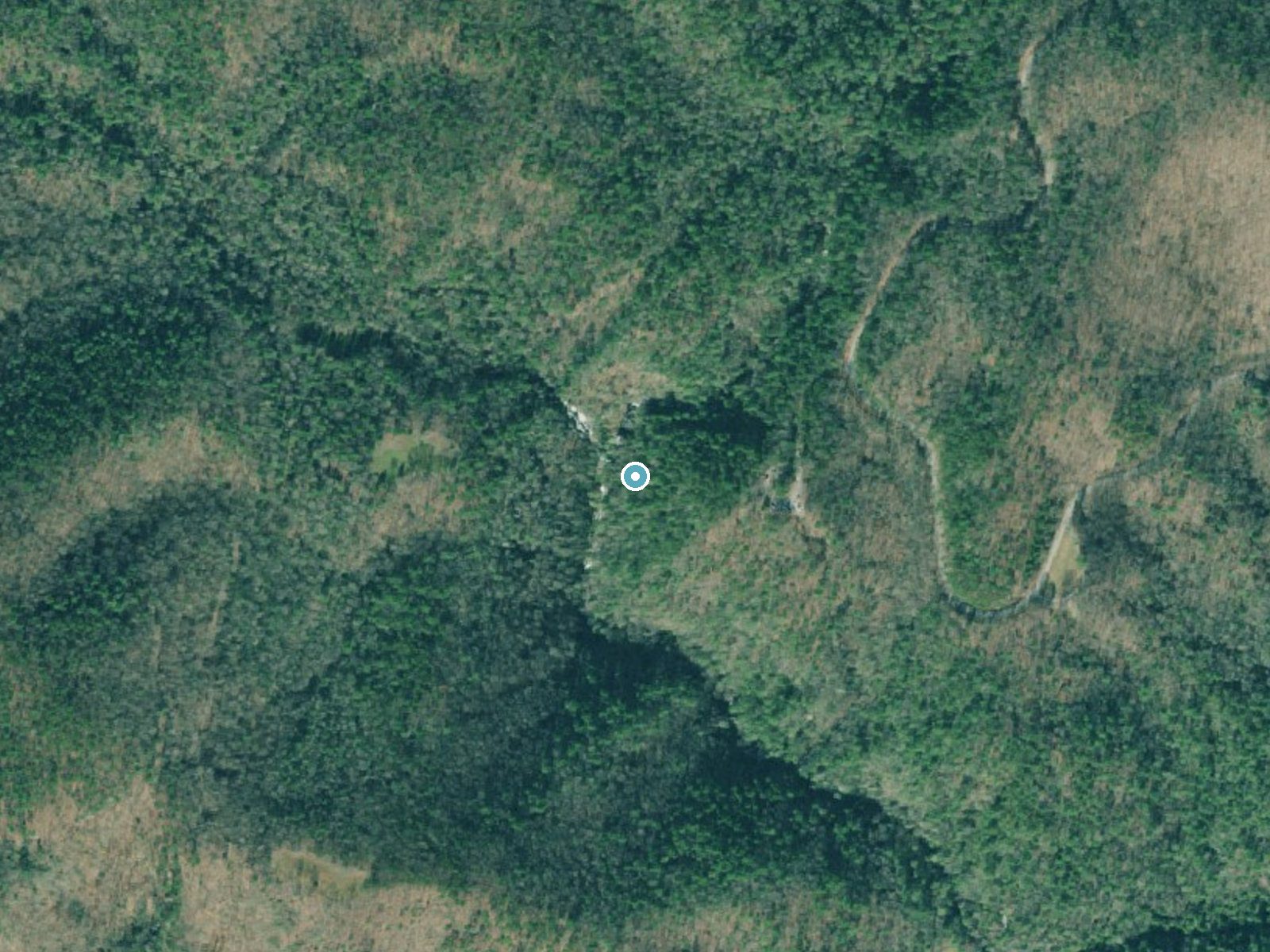 Aerial photo of the same ground around Dukes Creek Falls near Helen, Georgia, for comparison with the lidar view