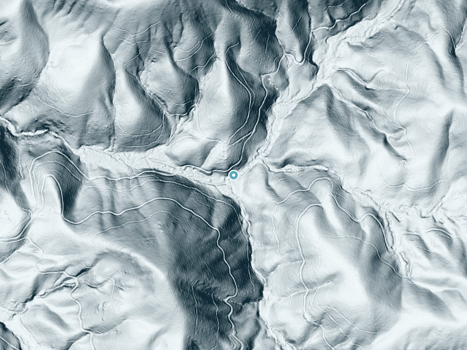 LiDAR bare-earth terrain around High Falls near Morganton, Georgia, showing about 90 feet of drop, a long cascade, facing south