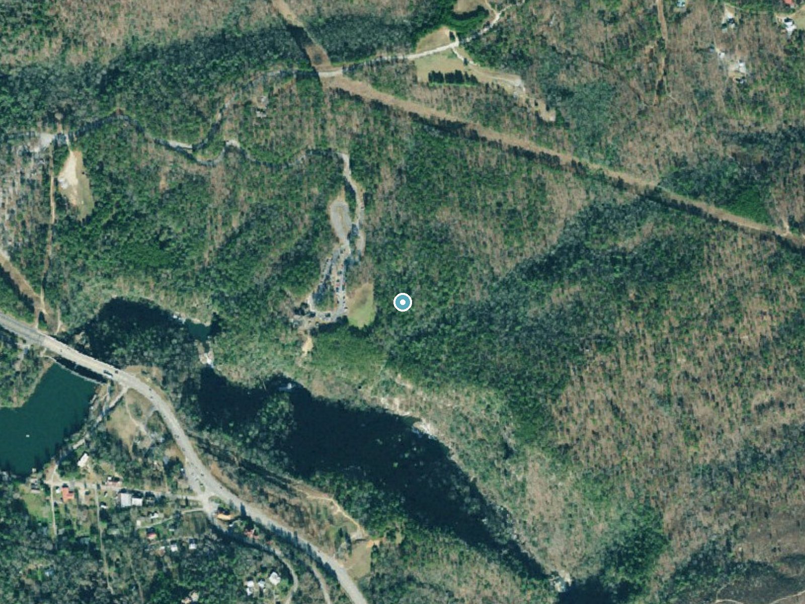 Aerial photo of the same ground around Cascade Falls near Tallulah Falls, Georgia, for comparison with the lidar view