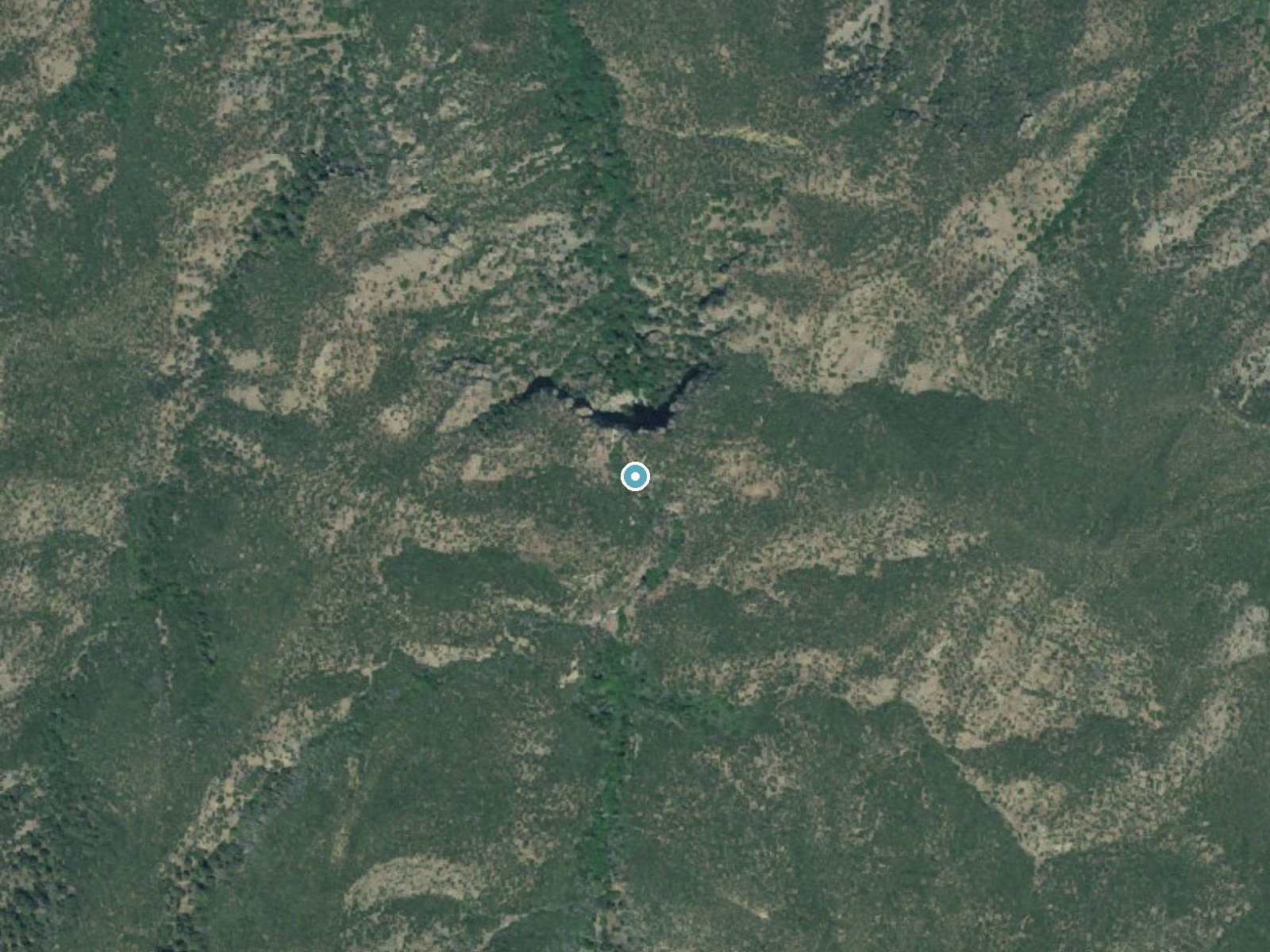 Aerial photo of the same ground around Sisquoc Falls near New Cuyama, California, for comparison with the lidar view