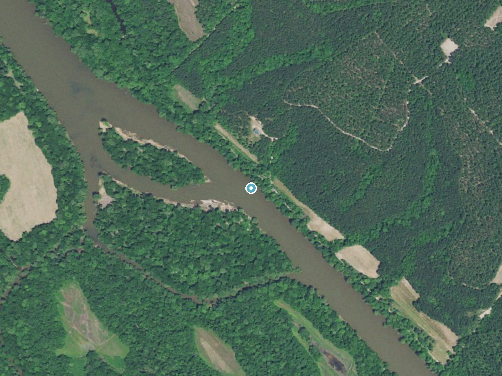 Aerial photo of the same ground around Gordons Falls near Cheraw, South Carolina, for comparison with the lidar view