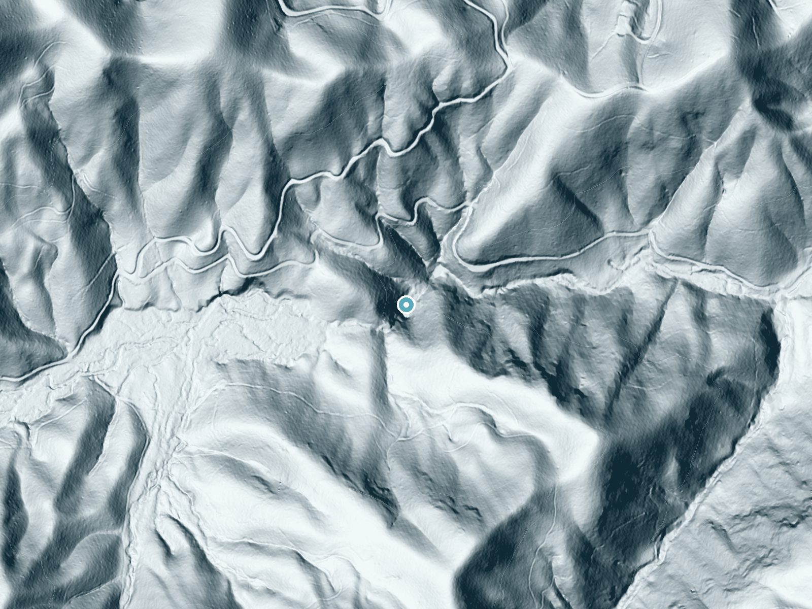 LiDAR bare-earth terrain around Helton Creek Falls near Blairsville, Georgia, showing about 187 feet of drop, a steep tiered drop, facing northeast