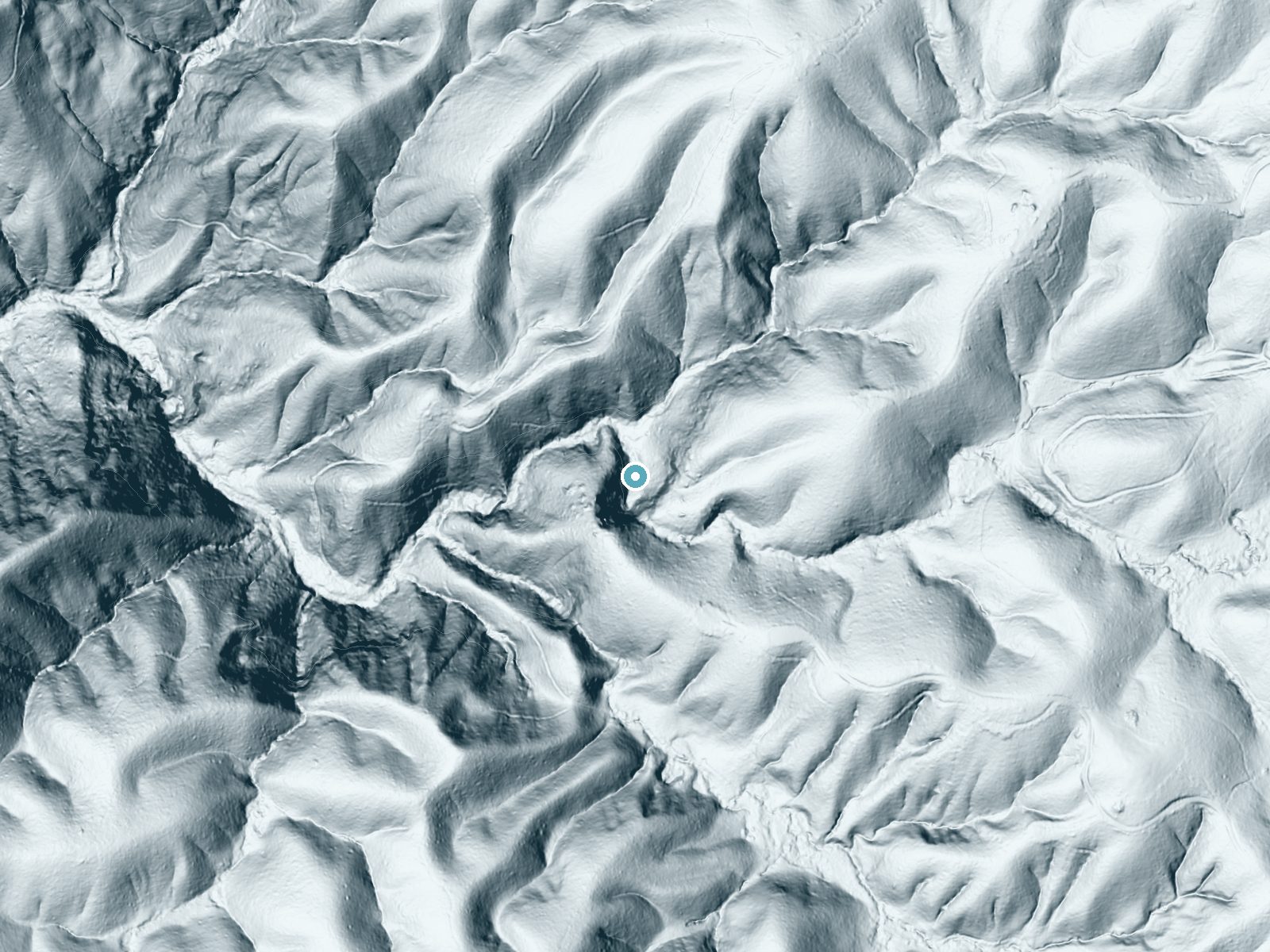 LiDAR bare-earth terrain around Sids Falls near Longcreek, South Carolina, showing about 185 feet of drop, a steep tiered drop, facing northwest
