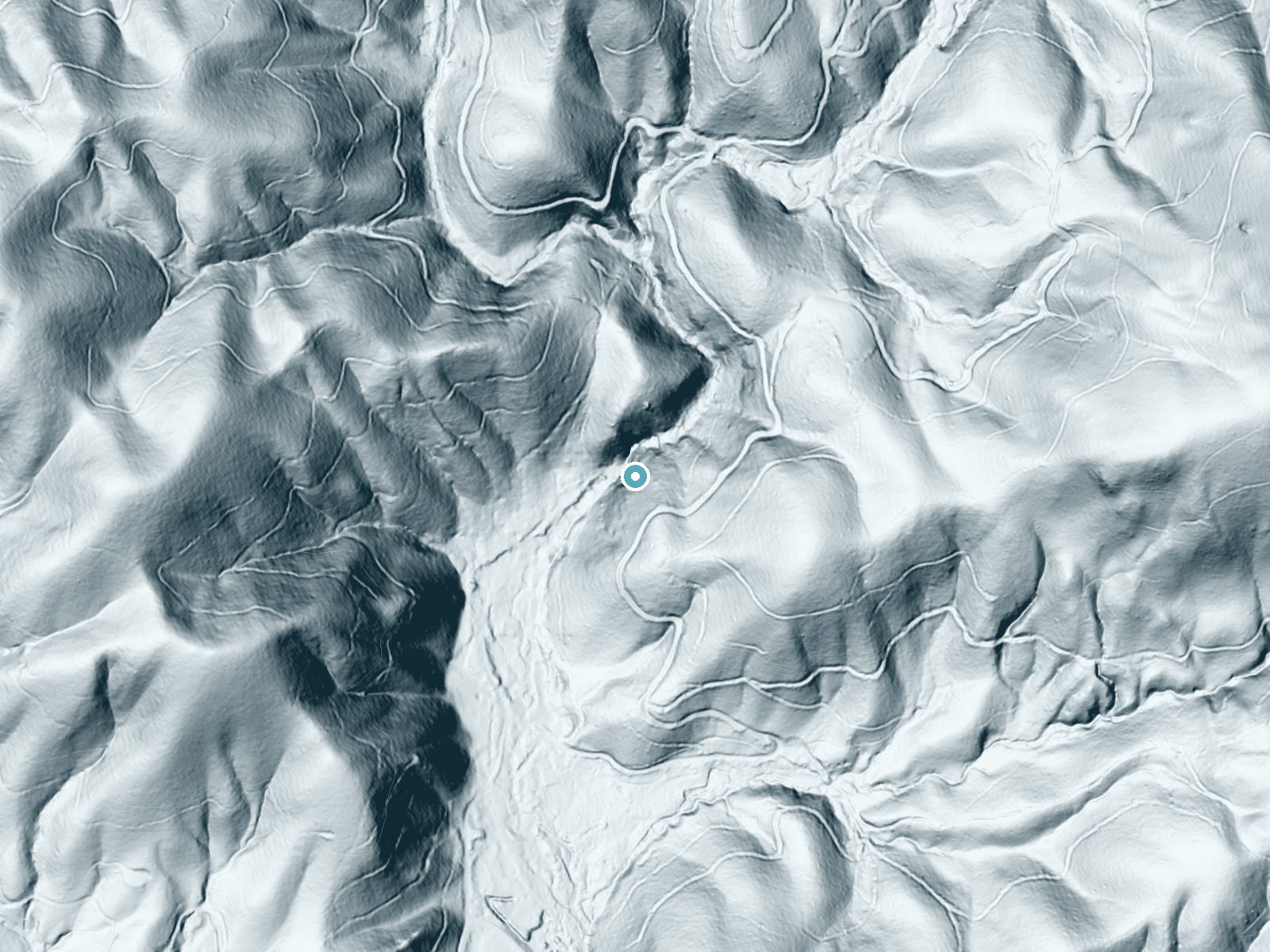 LiDAR bare-earth terrain around Sea Creek Falls near Blairsville, Georgia, showing about 174 feet of drop, a steep tiered drop, facing northwest